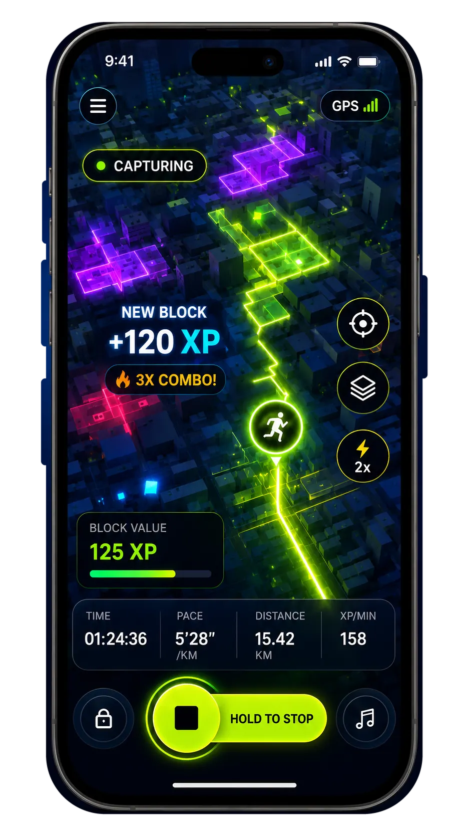 RunYourCity live run capture screen